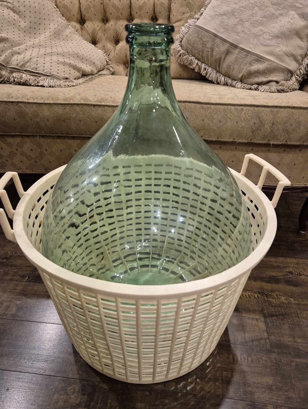 Green Glass Demijohn Vase‎ with Plastic Basket